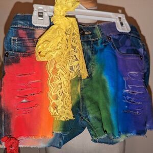 Repurposed Art Shorts size 6/7 Girls Handmade Boutique HC Ut-OH Denim